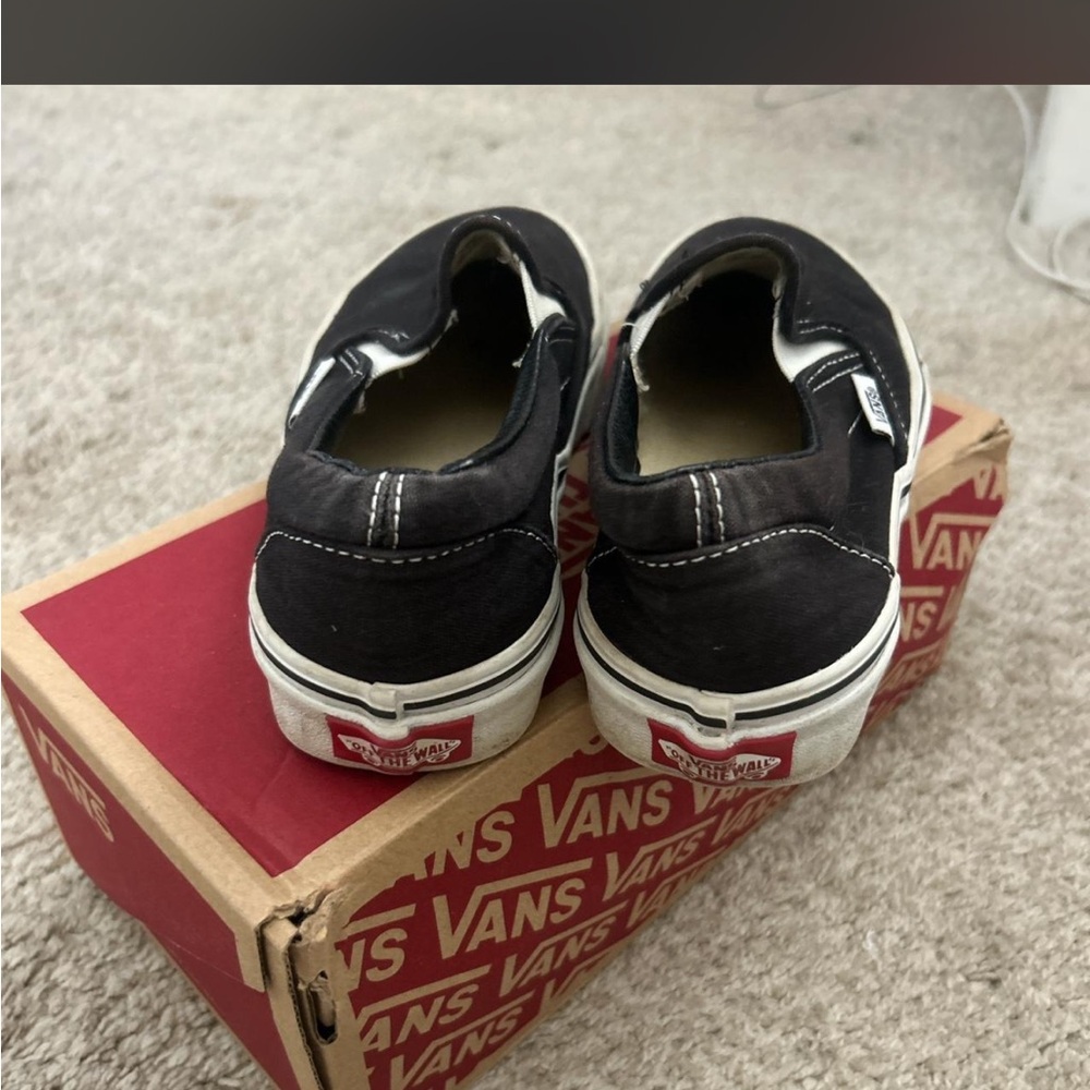 Vans Black Slip-On Canvas Loafers with White Trim - Picture 3 of 6